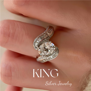 Anillo de Boda Ovalado con Forma de Huevo de Paloma de Plata de Ley S925, Anillo de Moda para Mujer, Joyería King Silver - Product Image 2