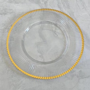 Assiettes rondes en plastique transparent de luxe de 33 cm avec bord doré, assiettes à dîner en <span class=keywords><strong>verre</strong></span> pour la décoration de mariage - Product Image 3