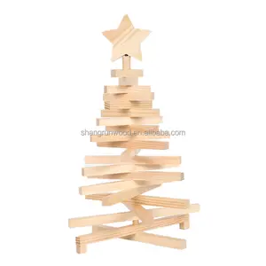 New Wholesale Good Quality Diy Solid Wood Christmas Tree Rotating Christmas Holiday Festival Home Party Table Decor