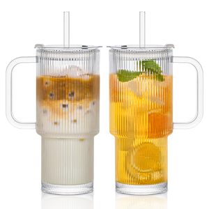 <b>Glass</b> Cups with Lids and Straws 24oz <b>Glass</b> Tumbler with Handle <b>Mason</b> <b>Jar</b> Wide Mouth Reusable Drinking <b>Glasses</b> for Iced Coffee - Product Image 1