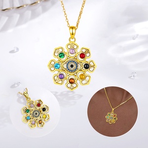 925スターリングシルバー18Kゴールドメッキウィッカ異教のスピリチュアルジュエリー悪魔の目の保護お守り7チャクラペンダントネックレス - Product Image 3