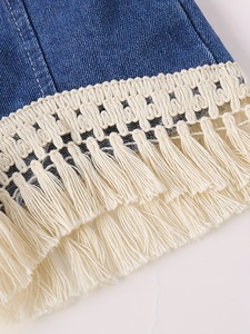 Conjunto de Dos Piezas para Niña 2026: Top de Punto con Borlas + Shorts de Mezclilla con Borlas, Conjunto Lindo de 2 Piezas - Product Image 6