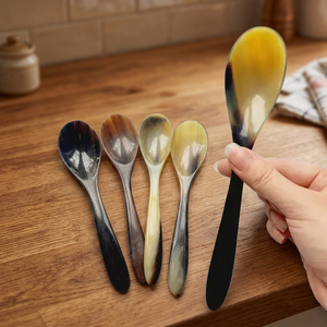 Cuillère à thé et à dessert en corne de buffle véritable de qualité supérieure, étanche, faite à la main, ustensiles artisanaux indiens pour le petit-déjeuner et les repas - Product Image 4