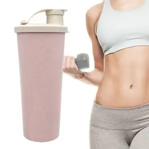 Eco Friendly No Leakproof Pink Protein Shaker Wheat Straw Water Bottle With Logo