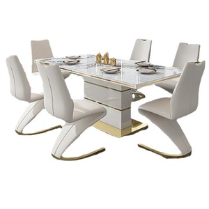 Bộ bàn ăn hiện đại phong cách Bắc Âu bằng đá cẩm thạch và 6 ghế -- Nội thất gia đình sang trọng, tiết kiệm không gian, phù hợp với phòng ăn thanh lịch - Product Image 5