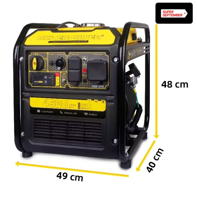 UNITED POWER IG4500 3.2-4.0kW Portable Open Frame Type 2-Stroke Gasoline Inverter Generator with 4L Fuel Tank and Recoil Start