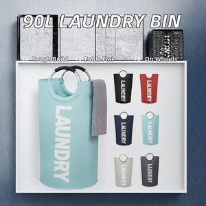 Grand panier à linge en aluminium de 90 L, double rembourrage en tissu, pliable, pour la chambre, la salle de bain, pliable - Product Image 2