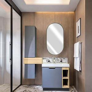 Mueble de Baño Personalizado 2026 al por Mayor, Azul con Acabado de Madera, con un Solo Cajón, Lavabo de Cerámica, Mueble Lateral y Espejo LED - Product Image 2