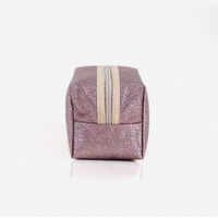 Mode brillant pu cuir fermeture éclair maquillage rouge à lèvres poche femmes bling beauté vanité sac rectangle voyage paillettes sacs à cosmétiques cas