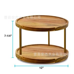 Plateau de rangement en bois à double couche, plateau de présentation rond en bois massif pour une utilisation sur le bureau à domicile, multifonctionnel, 12 pouces - Product Image 1