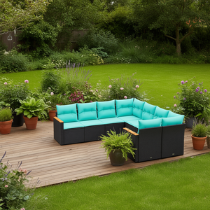 Black Poly <b>Rattan</b> Patio <b>Sofa</b> Set With Cushions 9 Piece Garden Furniture Outdoor Seating - Product Image 2