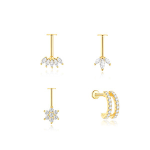 Pendiente de Plata de Ley 925 con Zirconia en Forma de Ojo de Caballo y Flor, de Una Sola Pieza y Parte Posterior Plana - Product Image 1