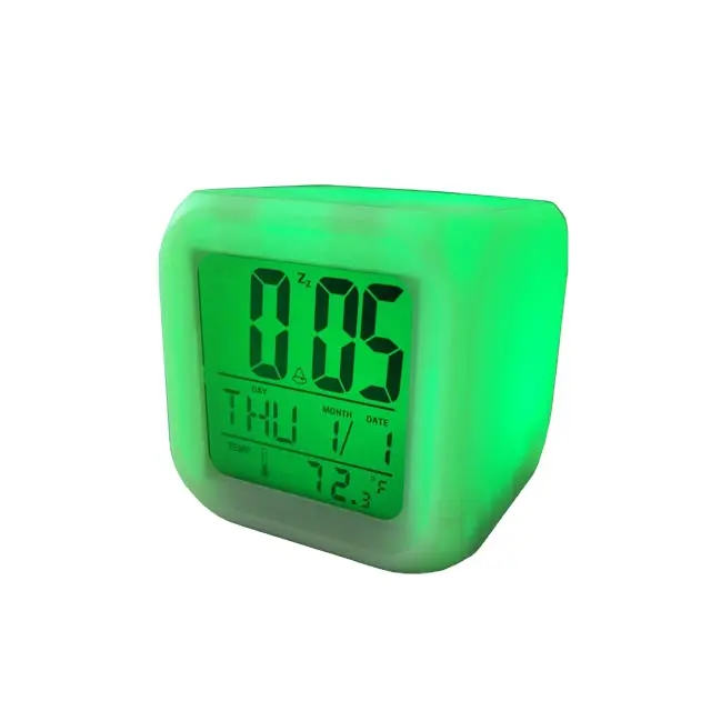 Penjualan terlaris multi-fungsi tampilan kalender suhu anak-anak 7 warna lampu berubah meja LCD jam alarm