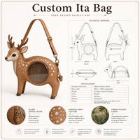 Sac à bandoulière personnalisé en forme de faon, style Ita Bag, avec doublure motif feuillage forestier et quincaillerie dorée antique, pour femme