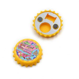 Factory Oem Bulk Foil Sticker Cap Souvenirs Customized Metallic Tin Shaped Magnetic Beer Bottle Opener <b>Fridge</b> Magnet - Product Image 4