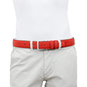 Accessori eleganti realizzati in italiano di lusso con fibbia a spilla in argento stili di moda Casual da uomo cinture classiche naturali in morbida pelle scamosciata rossa - Product Image 2