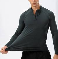 T-shirt à manches longues et à séchage rapide pour hommes, vêtements de sport de course à pied, demi-fermeture à glissière, t-shirt d'entraînement mince