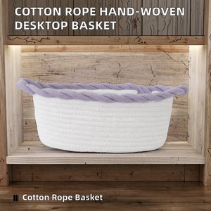Cotton <b>Rope</b> Woven <b>Storage</b> <b>Basket</b> Oval Desk Organizer for Cosmetics Sundries Bathroom Home - Product Image 2