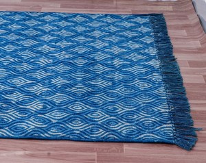 Indigo Block Print Cotton Kilim <b>Rug</b> <b>Boho</b> Bedside Area Carpet Handmade Floor <b>Rug</b> Home Decor - Product Image 2