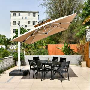 <span class=keywords><strong>Parasol</strong></span> de patio de grande taille à bras articulé, robuste, pour extérieur, avec ventilateur solaire à LED, en aluminium, protection solaire - Product Image 6