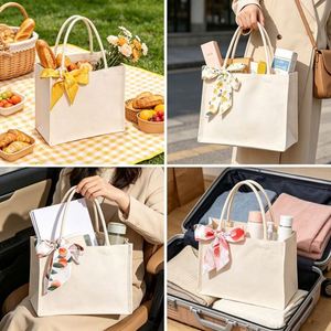 Natural Cotton Linen Canvas Tote Bag Plain Handbag for DIY Hand Painting Craft with <b>Ribbon</b> - Product Image 4