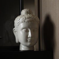 Figurine de tête de Bouddha en céramique minimaliste moderne, décoration spirituelle pour la méditation, ornement artisanal blanc vintage pour la décoration intérieure