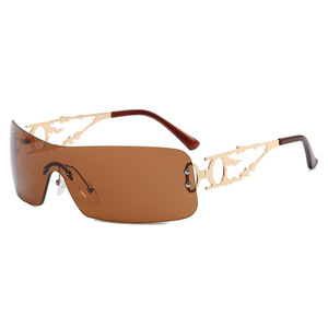 Occhiali da Sole Senza Montatura per Donne, Design Avvolgente con Aste in Metallo Traforato, Lenti Sfumate UV400, Stile Trendy Y2K per Guida e Feste - Product Image 5