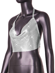 Wholesale Sexy Halter Metal <strong>Sequin</strong> <strong>Crop</strong> <strong>Top</strong> Women Summer Glitter Hot Rave Outfits Beach Party Club tank <strong>Top</strong> Street Wear Women - Product Image 4