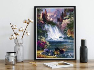 Decoración de pared para el hogar, <span class=keywords><strong>pintura</strong></span> de porcelana de cristal, paisaje, <span class=keywords><strong>mosaico</strong></span> de montaña, cascada, diamante - Product Image 5