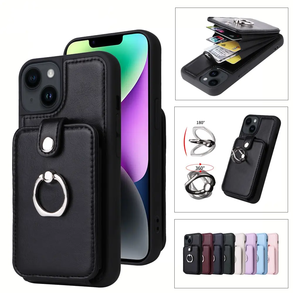 Casing dompet ponsel kulit PU, untuk ponsel Samsung S23 S24 S25 dudukan slot kartu penutup belakang kulit untuk Iphone 15 14 13 12 11