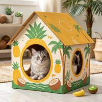 Maison pour chat en carton ondulé gaufré à motif de villa, avec revêtement UV, imperméable, anti-rayures, pliable, en matériaux recyclés pour