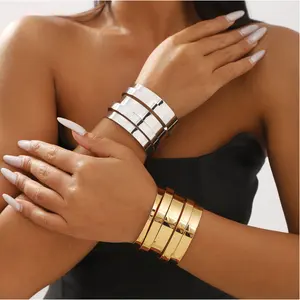 Exaggerated Smooth Big Heavy Metal Hollow Wide Cuff Open Bangles Women Punk Bracelet Jewelry Men