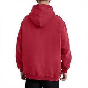 Sweat-shirt à capuche en molleton de coton rouge surdimensionné pour homme, couleur unie, avec poche, coupe classique, pour l'automne - Product Image 6