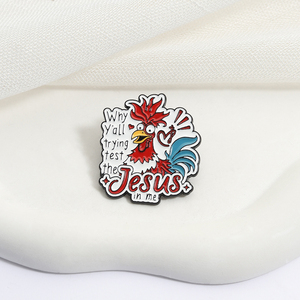 Broche de Esmalte con Diseño de Gallo Rojo de Jesús, Joyería Religiosa con la Frase 'Why You Wall Trying Test the Jesus in Me', para Bolsillo o Solapa - Product Image 3