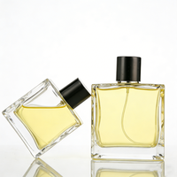 Vente en gros de flacons de parfum vides en verre carrés plats de haute qualité de 30 ml, 50 ml, 100 ml avec boîte, impression sérigraphique, pulvérisateur à pompe