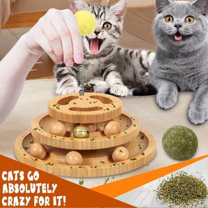 Pista de Bolas Giratoria para Gatos de Madera Natural para Interiores con Parte Superior de Rompecabezas, Torre de Bolas Interactiva de 3 Niveles para <span class=keywords><strong>el</strong></span> Enriquecimiento Mental del Gato - Product Image 4