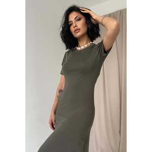 Vestido Largo Color Caqui Básico al por Mayor para Mujer, Elegante Cuello Cuadrado, Translúcido, con Cremallera, Drapeado, para Club o Día a Día - Product Image 3