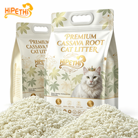Litière pour chat en manioc Hipethi avec logo personnalisé OEM, blanche, 2,6 kg/sac, biodégradable, jetable dans les toilettes, antibactérienne, faible dispersion, directement de l'usine