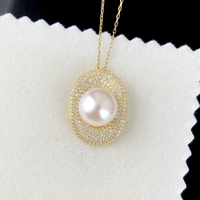 Nouveau pendentif en argent sterling S925 avec or K, perle d'eau douce naturelle Edison ronde de 11-12 mm, bijoux fins pour femmes, vente en gros