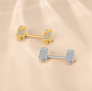 Zesenlin Exclusive Design <strong>Nipple</strong> Piercing Ice Cream Double Head <strong>Screw</strong> Gold Pvd Plated <strong>Nipple</strong> <strong>Rings</strong>