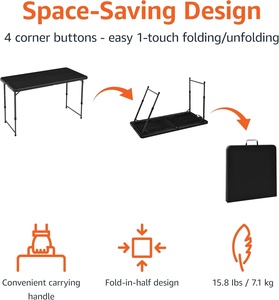Ensemble table et <span class=keywords><strong>chaises</strong></span> pliantes rectangulaires modernes noires de <span class=keywords><strong>4</strong></span> <span class=keywords><strong>pieds</strong></span>, meubles de patio en plastique portables pour l'extérieur - Product Image 4