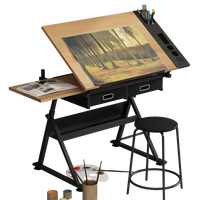 Table de dessin inclinable de haute qualité, réglable en hauteur, avec plateau inclinable, rangement et tabouret