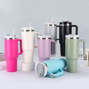 40oz H2.0 <b>Handle</b> Car <b>Travel</b> Tumbler Vacuum <b>Mug</b> Lid Straw Non-Slip Base OEM ODM Custom Color - Product Image 1