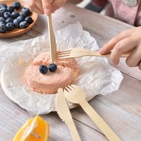 Kits de couverts jetables en bois de bouleau biodégradable et compostable, couleur naturelle, respectueux de l'environnement, avec cuillère, couteau et fourchette