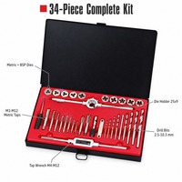 Kit de 34 pièces de tarauds et filières métriques M3-M12 avec forets, outils de filetage en acier à roulements, porte-filières, clé à taraud et mallette pour le métal