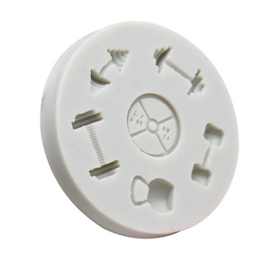 <span class=keywords><strong>Moule</strong></span> en silicone DIY pour décoration de gâteaux et fondants, motif rond 3D de 6 équipements sportifs classiques (haltères, disques, poids à lancer) - Product Image 4
