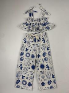 Ensemble de vêtements pour bébé fille d'été en lin mélangé à nouer personnalisé pour petite fille, <span class=keywords><strong>short</strong></span> décontracté de marque, pantalon et <span class=keywords><strong>short</strong></span> pour bébé - Product Image 2