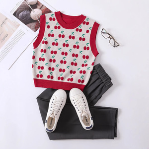 เสื้อกั๊กไหมพรมเชอร์รี่สีสดใสสำหรับผู้หญิง ทรงหลวม ไม่มีแขน สไตล์ลำลอง เสื้อถักไหมพรมแขนกุดสำหรับผู้หญิง - Product Image 3