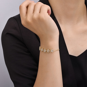 Flower <b>Bracelet</b> Micro Inlaid Zircon <b>Copper</b> Alloy Silver Gold Party Jewelry Women Fashion European Style - Product Image 3