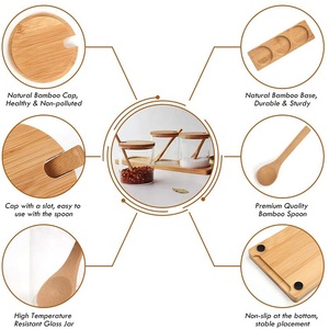 Ev çeşni konteyner baharat kutusu tencere 3 adet baharat cam kavanozlar bambu kaşık kapak ve tabanı ile <span class=keywords><strong>Set</strong></span> - Product Image 4